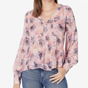 NWT PARKER Sm Watercolor Floral Tie Dye Long Sleeve Silk Blouse Top Pink Purple